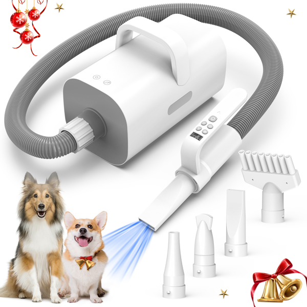 Pet Dog Dryer, 4-in-1 Dog Hair Dryer with Smart Heat-insulated Handle, 90m/s High-Velocity Dog Hair Dryer,Adjustable Airflow Speed,Temperature control