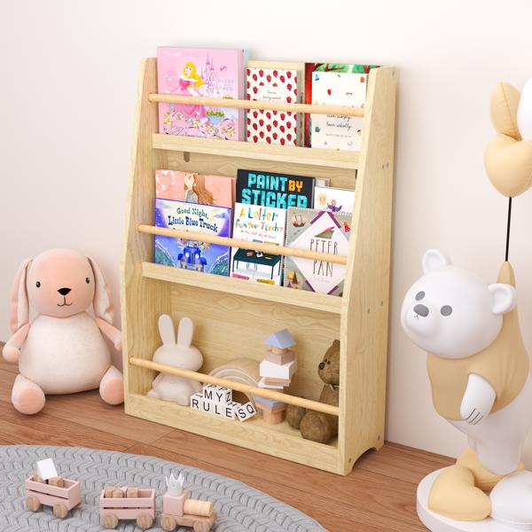 3 Tier Kids Book Shelf,Kids Book Rack, Helps Keep Bedrooms, Playrooms, and Classrooms Organized, Natural