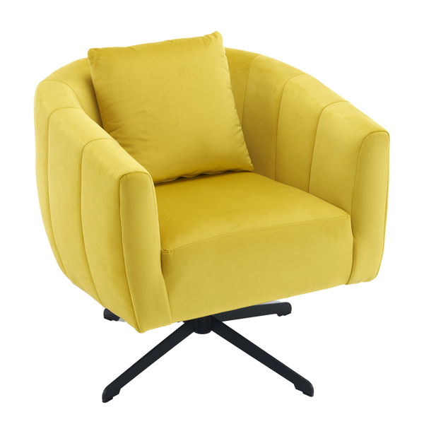 360° Swivel Accent Chair, Modern Velvet Fabric Living Room Armchair, Comfy Wide Upholstered with Fluffy Cushion and Metal Legs, Barrel Chairs for Living Room, Lounge, Office Yellow