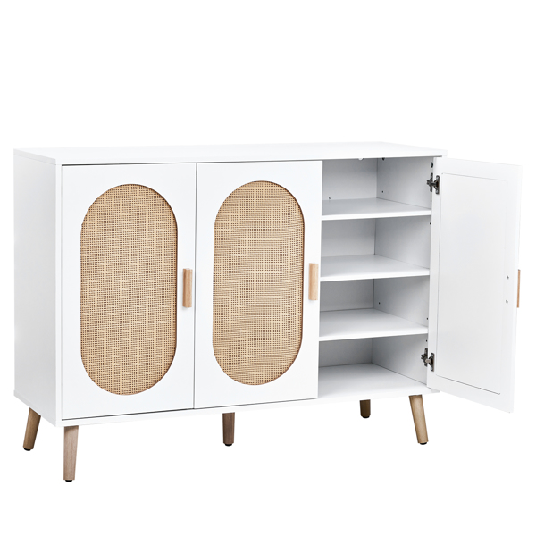 FCH 3-door vertical shoe cabinet particle board + plastic rattan white frame + original wood rattan surface + gold high feet