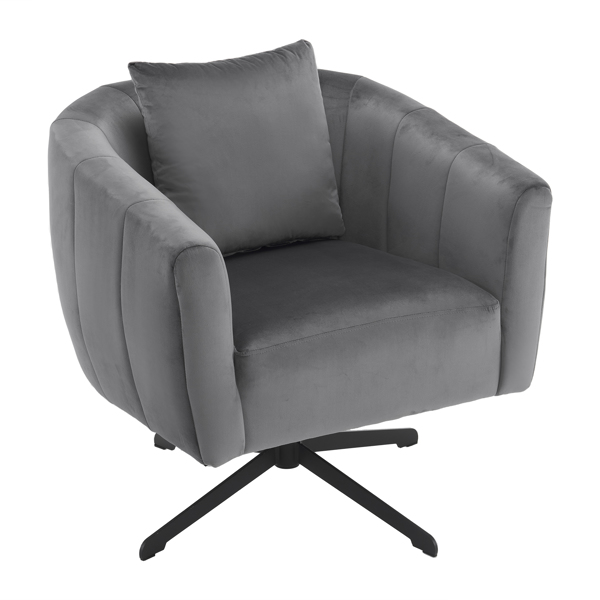 360° Swivel Accent Chair, Modern Velvet Fabric Living Room Armchair, Comfy Wide Upholstered with Fluffy Cushion and Metal Legs, Barrel Chairs for Living Room, Lounge, Office Gray