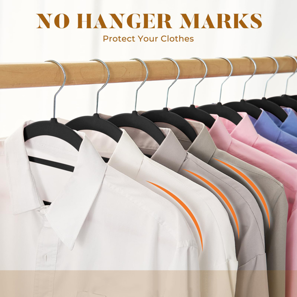 Velvet Hangers - 60PCS Black Space-saving & Non-slip. with Tie Bar and Shoulder Notch. Highly Durable for Suits, Coats, Shirts, Pants and Dresses. Slim Design with 360° Swivel Hook. 