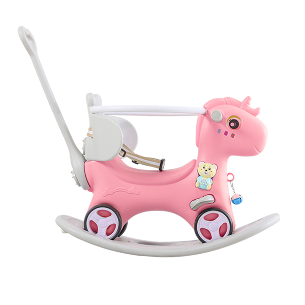 Rocking Horse for Toddlers, Balance Bike Ride On Toys with Push Handle, Backrest and Balance Board for Baby Girl and Boy, Unicorn Kids Riding Birthday, PINK