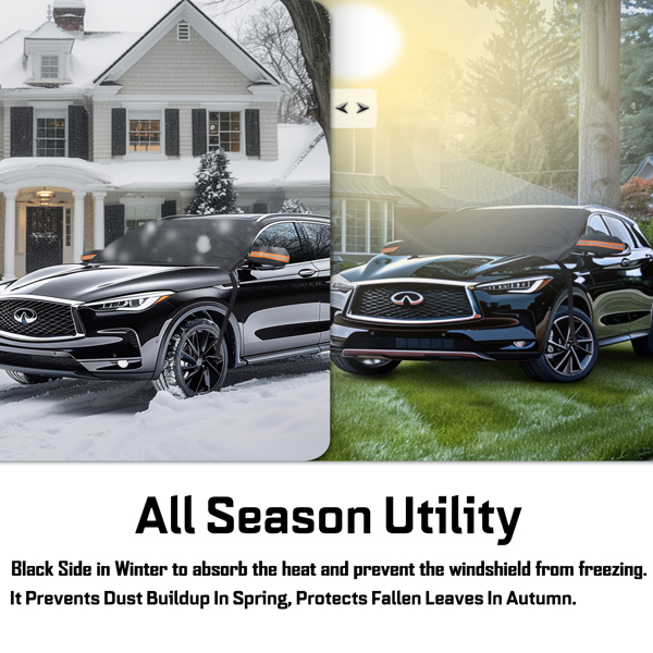 适用于轿车、越野车和卡车的超大挡风玻璃防冰雪罩 - 82 "x 62” 防水防霜保护，带侧后视镜罩、冬季遮阳帘和挡风玻璃保护罩-5