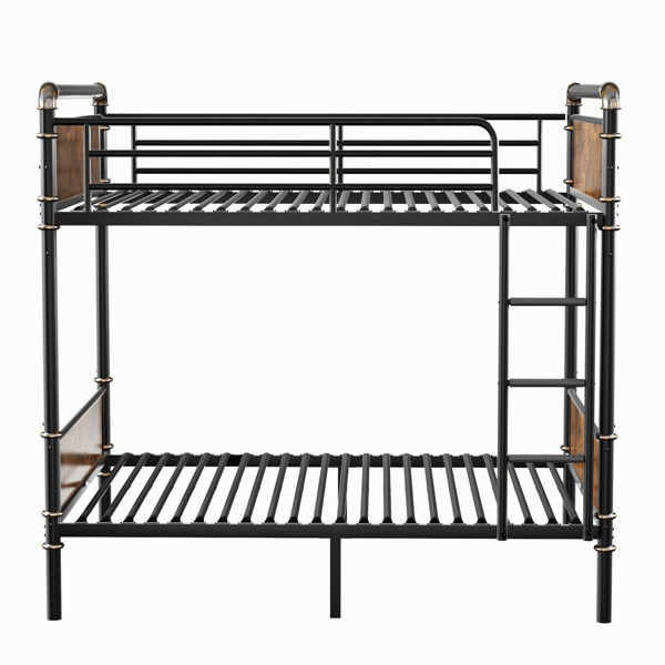 Twin XL over Twin XL Metal Bunk Bed, Industrial Detachable Bunkbeds with Safety Guard Rails for Teens, Black (Expect arrival date 2024/12/28)