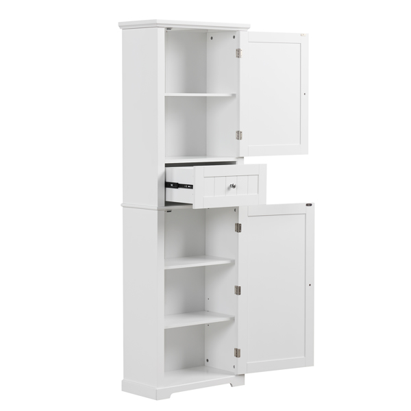 Tall Bathroom Storage Cabinet, Freestanding Storage Cabinet with Drawer and Adjustable Shelf, MDF Board with Painted Finish, White (Old Sku:WF312727AAK)