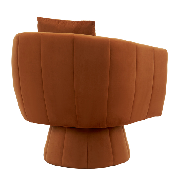 360° Swivel Accent Chair, Modern Velvet Fabric Living Room Armchair with Fluffy Cushions, Comfy Wide Upholstered, Barrel Accent Chairs for Living Room, Bedroom, Lounge, Office Burnt orange