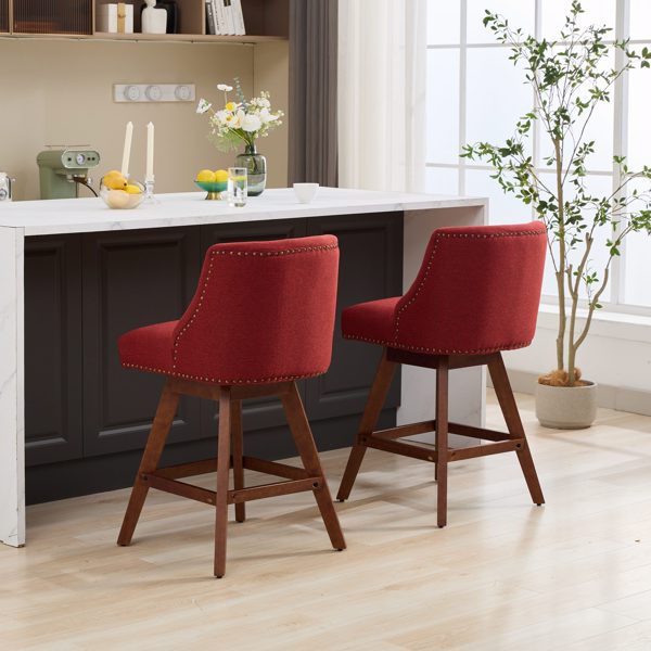 Counter Height Swivel Barstools, 26'' H Seat Height Upholstered Bar Stools Set of 2, Fabric in Wine Red