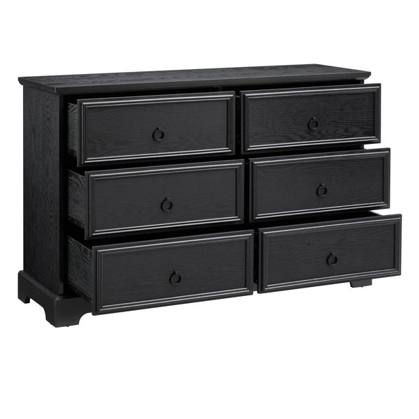 Modern Farmhouse 6-Drawer Chest of Drawers for Bedroom, Wooden Bedroom Drawer Dresser with 6 Storage Drawers,6 Drawer Dresser Chests for Bedroom Black