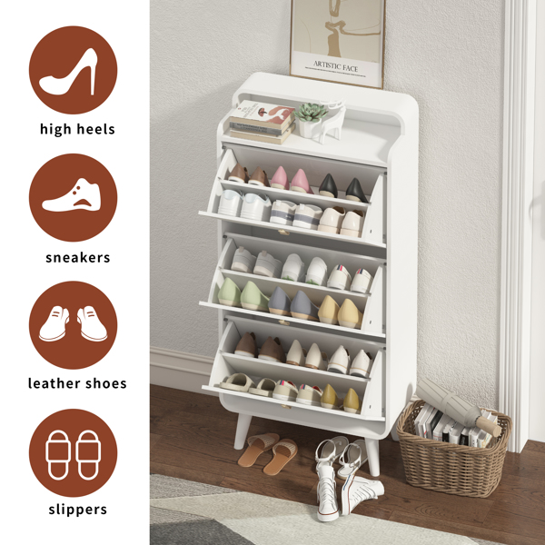 Modern Arc Design Shoe Cabinet With 3 Drawers,Shoe Storage Cabinet for Entryway,Outdoor,White Finish