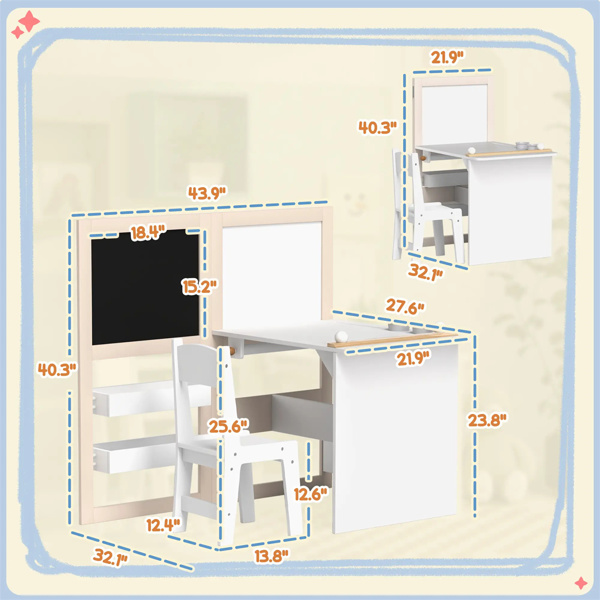 White 3 in 1 Kids Table and Chair Set 