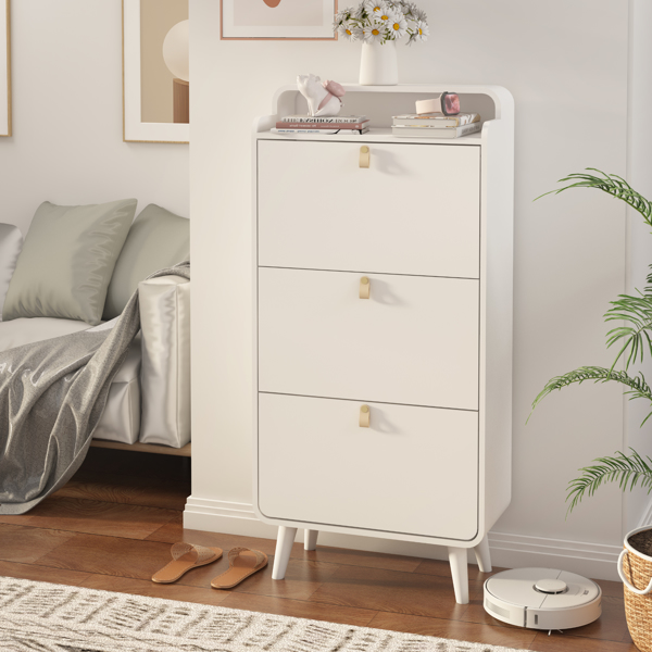 Modern Arc Design Shoe Cabinet With 3 Drawers,Shoe Storage Cabinet for Entryway,Outdoor,White Finish