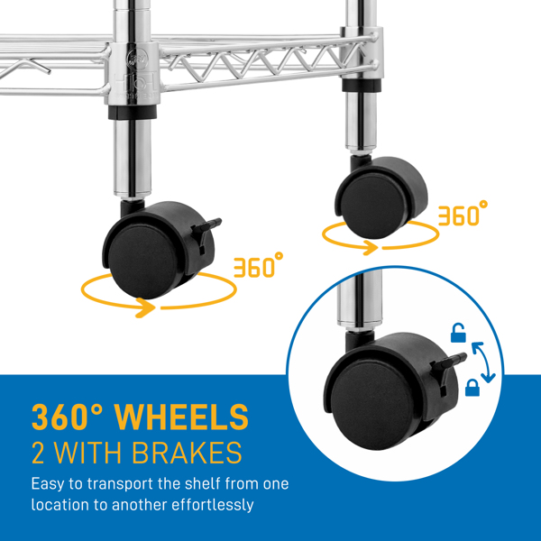 5-Layer Chrome Plated Iron Shelf with 1.5" Nylon Wheels 165*90*35 Chrome