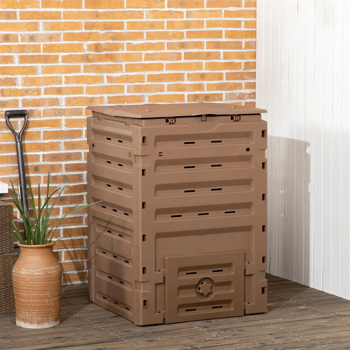 450L Garden Compost Bin with 2 Sliding Doors, Brown