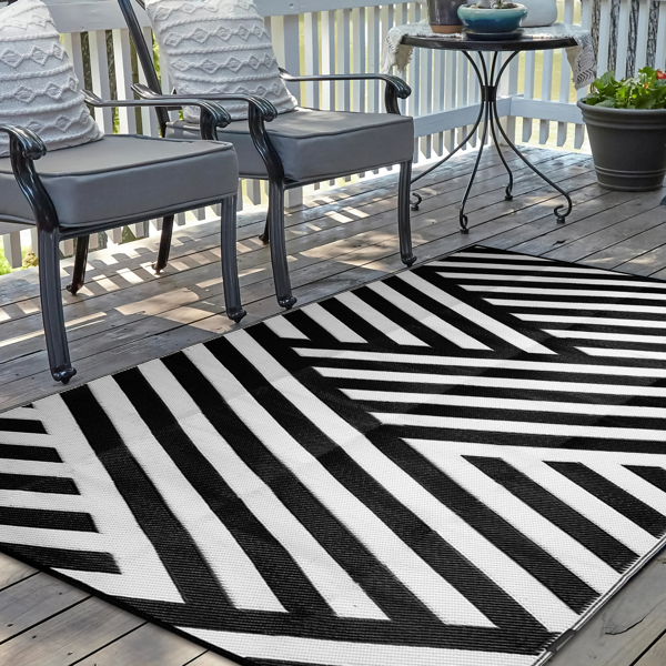 Outdoor Rug for Patio Clearance,Waterproof Mat,Reversible Mats, Plastic Straw Rug, Modern Area Rug for RV, Patio, Backyard, Deck, Picnic, Beach, Trailer, Camping, Black & White, 5' x 8'