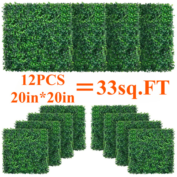 12pieces of 20 inch x 20 inch lawn wall panels, artificial lawn wall panels, green background decoration, boxwood fence wall panels, party, wedding, indoor, backyard, Christmas decoration, 33sq.FT