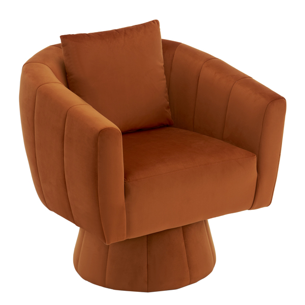 360° Swivel Accent Chair, Modern Velvet Fabric Living Room Armchair with Fluffy Cushions, Comfy Wide Upholstered, Barrel Accent Chairs for Living Room, Bedroom, Lounge, Office Burnt orange