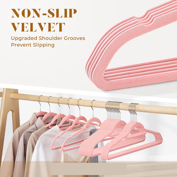 60PCS Velvet Hangers - Space-saving & Non-slip. with Tie Bar and Shoulder Notch. Highly Durable for Suits, Coats, Shirts, Pants and Dresses. Slim Design with 360° Swivel Hook