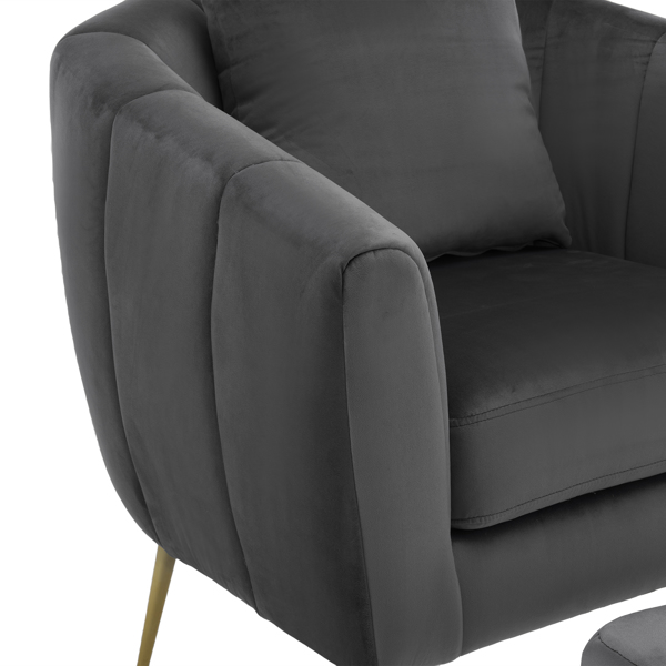 Velvet Accent Chair Set Barrel Chair with Ottoman Modern Club Chair Reading Armchair with Lumbar Pillow for Living Room, Bedroom, Study Room, Home Office Gray