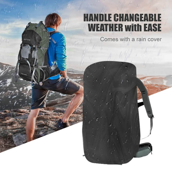 60L Outdoor hiking backpack with internal frame, including rain cover, cyan （Amazon Shipping）（Prohibited by WalMart）（No shipment on weekends）