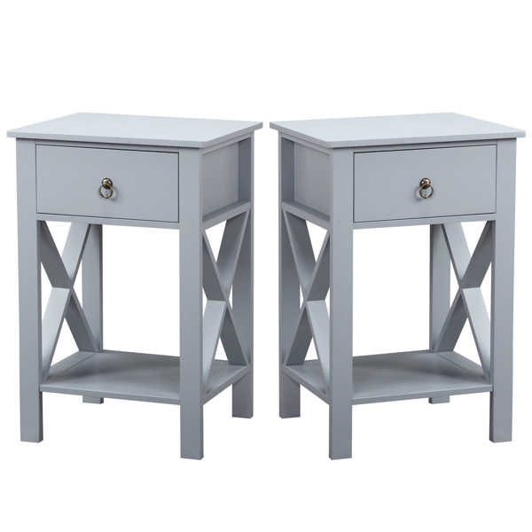 Side Intersection Style Bedside Table Coffee Table with Two-layer Drawer Gray