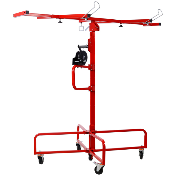 Drywall Lift Panel 16' Lift Drywall Panel Hoist Jack Lifter Jack Rolling Caster Wheel Sheetrock Drywall Lift Construction Tools,150-lb. Capacity, 4ft. x 16ft. Max. Sheet Size ,red