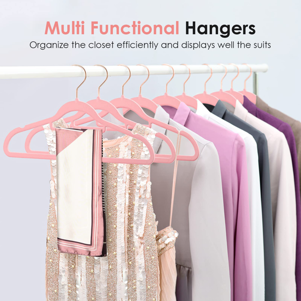 60PCS Velvet Hangers - Space-saving & Non-slip. with Tie Bar and Shoulder Notch. Highly Durable for Suits, Coats, Shirts, Pants and Dresses. Slim Design with 360° Swivel Hook