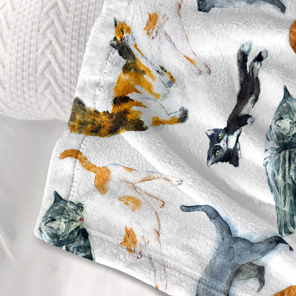 Hipster Cats Pattern Flannel Fleece Blanket Plush Lightweight Blanket Vintage Animal Flannel Blanket All-Season for Couch Sofa Bed 130*150cm