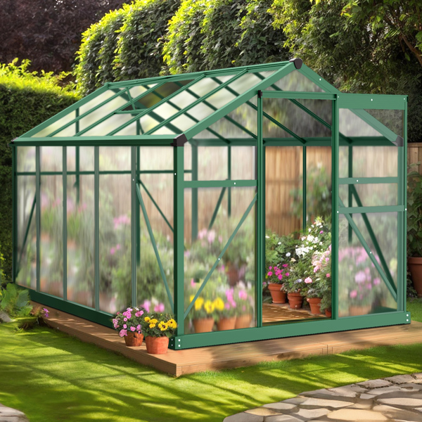 6x10ft Hybrid Polycarbonate Greenhouse Green