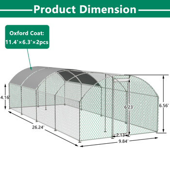 26\\'x9\\'x6\\'Large Metal Chicken Coop,Walk-in Poultry Cage,Chicken Run with Waterproof Cover,Outdoor Backyard Farm,Chicken Rabbits Duck Run Pen,Easy to Assemble And Clean