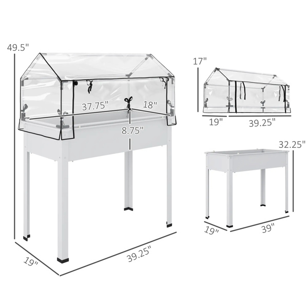  White mini greenhouse with raised garden bed