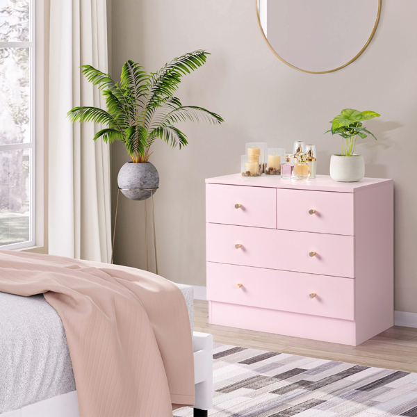 Modern Simple 4-Drawer Dresser Nightstand PINK