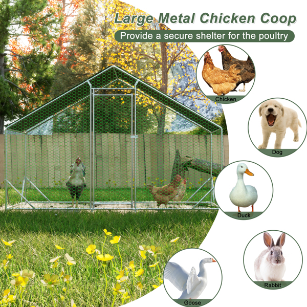 Large Metal Chicken Coop, Walk-in Chicken Run,Galvanized Wire Poultry Chicken Hen Pen Cage, Rabbits Duck Cages with Waterproof and Anti-Ultraviolet Cover for Outside(10' L x 6.6' W x 6.56' H)