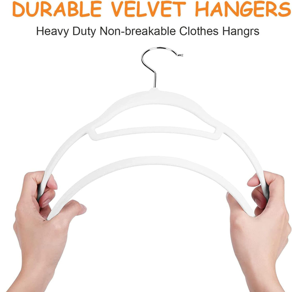 White Velvet Hangers, 60 Pieces, Space Saving Hangers, Non-slip Felt Hangers with Tie Clips, Shoulder Recesses, Heavy Duty Suit Hangers for Coats, Shirts, Pants