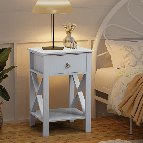 Side Intersection Style Bedside Table Coffee Table with Two-layer Drawer Gray