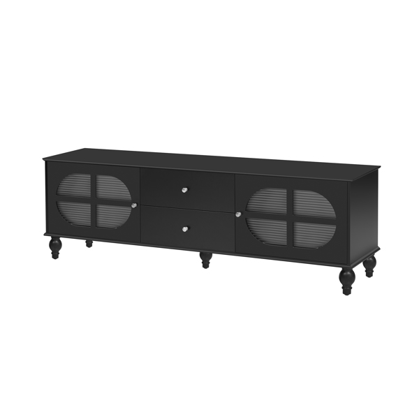 68.9'' Modern TV Stand for TVs up to 75 Inches, Entertainment Center Media Console with Fluted Glass Doors, Five Solid Wood Legs for Living room