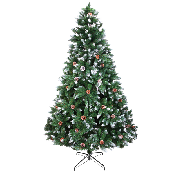 6 FT Artificial Snow Tipped Christmas Tree with DIY 100 Warm Lights Battery Operated, Hinged Xmas Pine Tree with 920 Branch Tips and 52 Pine Cones for Holiday Party Office Home, Green & Snow Tipped