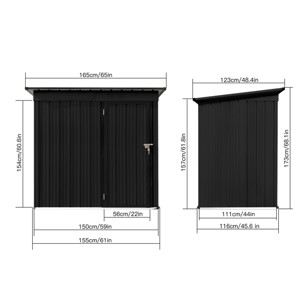 Metal garden sheds 5ft×4ft outdoor storage sheds  Black