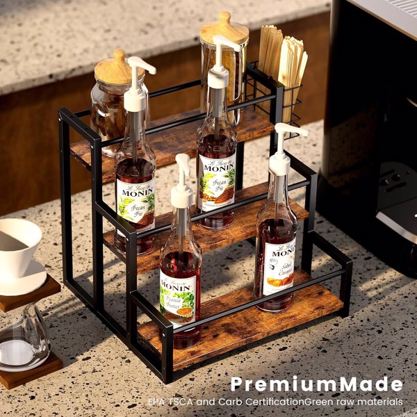 Coffee syrup rack organizer syrup bottle rack coffee bar rack 3 layers 12 bottle storage rack for storing syrup, wine, kitchen coffee station seasonings