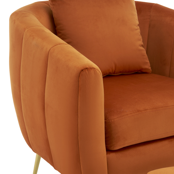 Velvet Accent Chair Set Barrel Chair with Ottoman Modern Club Chair Reading Armchair with Lumbar Pillow for Living Room, Bedroom, Study Room, Home Office Burnt orange