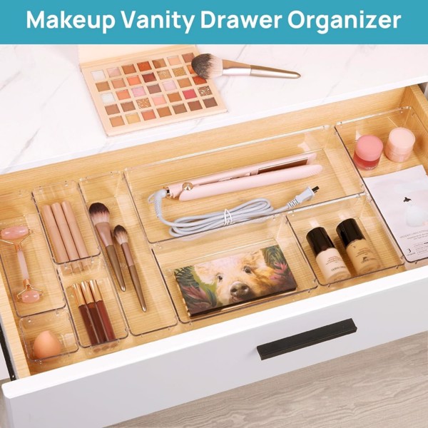 25Pcs Draw Organiser Plastic Box Desk Drawer Fridge Trays Makeup Storage Divider