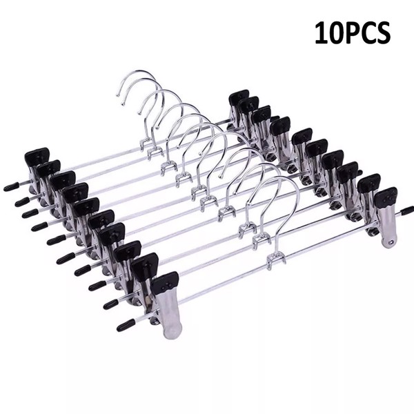 10PCS Strong Metal Clips Hangers Chrome Clothes Coat Trouser Skirt Rack UK