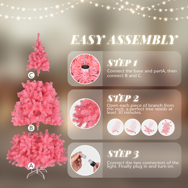 6ft 250 Lights PVC Material 900 Branches Automatic Tree Structure Warm White Two-Color 8 Modes With Remote Control Christmas Tree Black