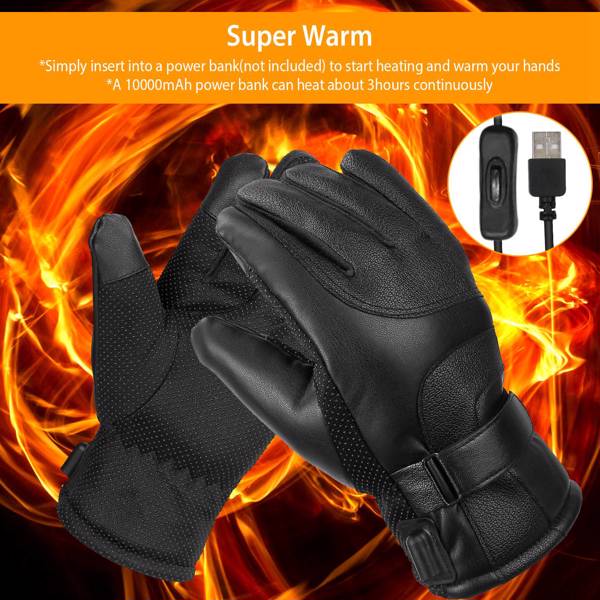 Electric Heated Gloves USB Plug Touchscreen Thermal Gloves Leather Windproof Winter Hands Warmer Unisex for Outdoor Motorcycle Cycling Skiing