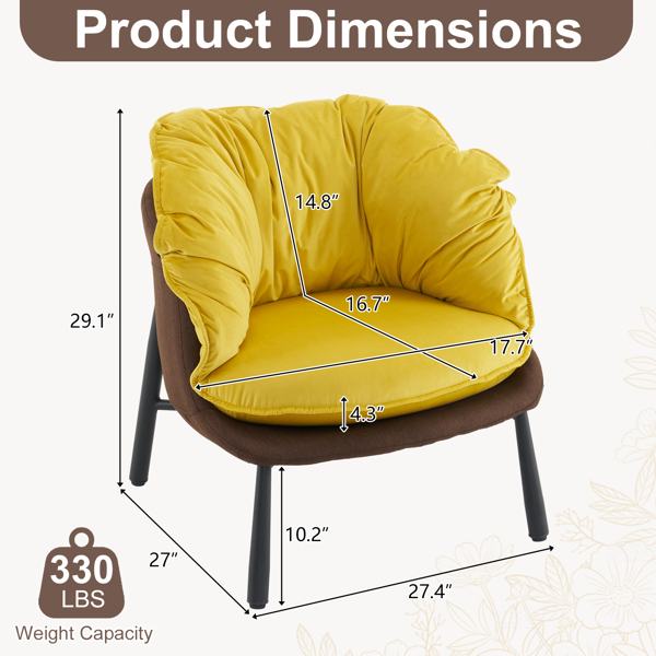 Velvet Accent Chair Barrel Chair with Metal Legs Modern Comfy Armchair Accent Reading Chair for Living Room, Bedroom, Study Room, Home Office yellow