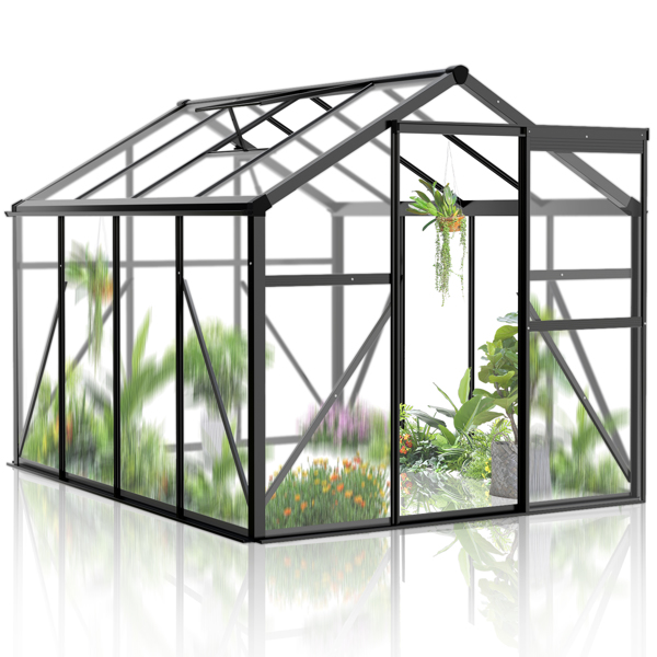 6x8ft Hybrid Polycarbonate Greenhouse Black