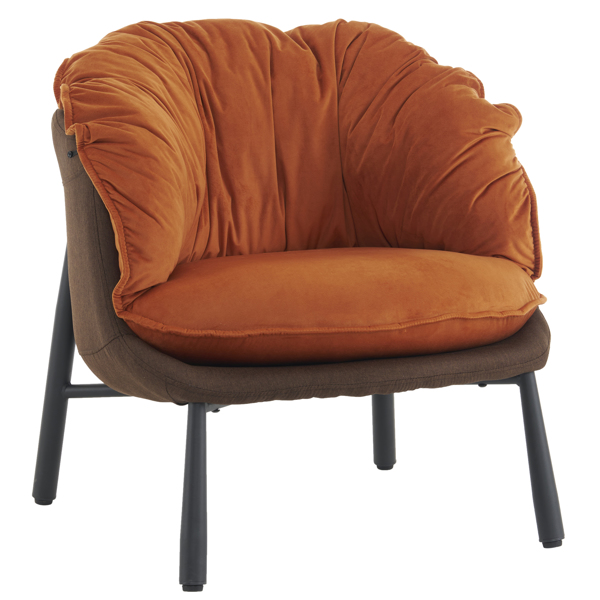 Velvet Accent Chair Barrel Chair with Metal Legs Modern Comfy Armchair Accent Reading Chair for Living Room, Bedroom, Study Room, Home Office Burnt Orange