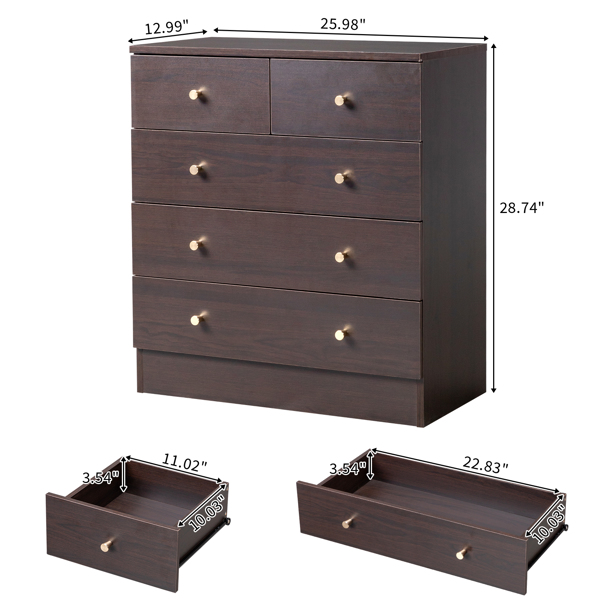 Modern Simple 5-Drawer Dresser Brown