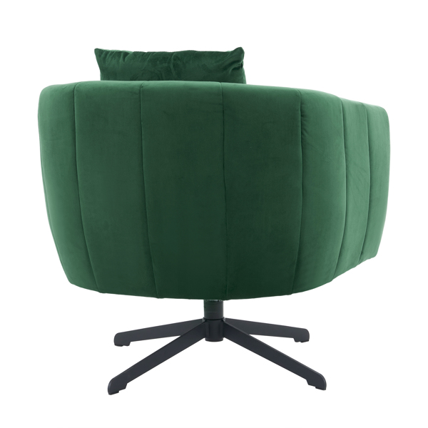 360° Swivel Accent Chair, Modern Velvet Fabric Living Room Armchair, Comfy Wide Upholstered with Fluffy Cushion and Metal Legs, Barrel Chairs for Living Room, Lounge, Office Green