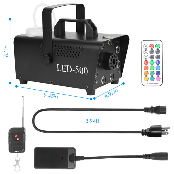 500W Fog Machine 2000CFM Colorful Smoke Machine with 8Pcs LEDs 5 Lighting Effects 3-Level Brightness